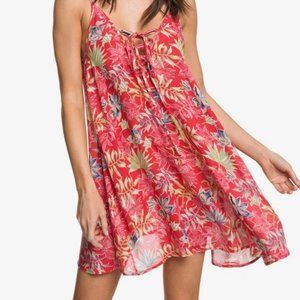 ROXY Softly Love Strappy Red Tropical Dress L